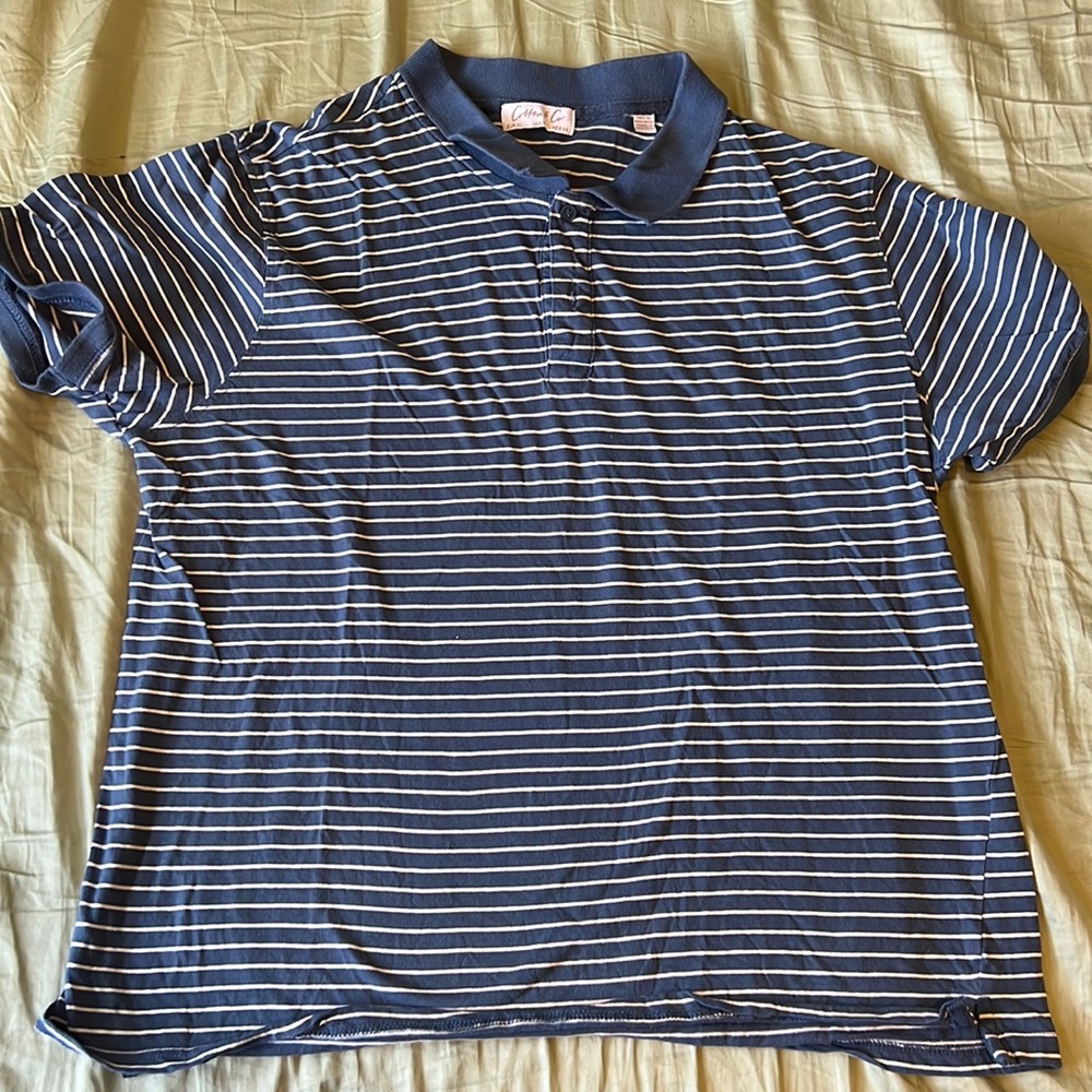 Cotton & Co - Eur XL - Polo - Blue w/ White Stripes